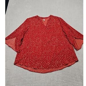 Anyally Shirt Womens 2X Vcut Neckline 3/4 Slit Sleeve Boho